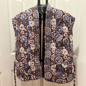 Free People Brown Blue Pink Quilted Vest
